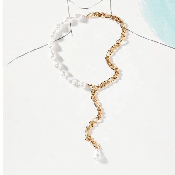 Anthropologie Jewelry Anthropology Pearl Y Neck Chain Necklace
